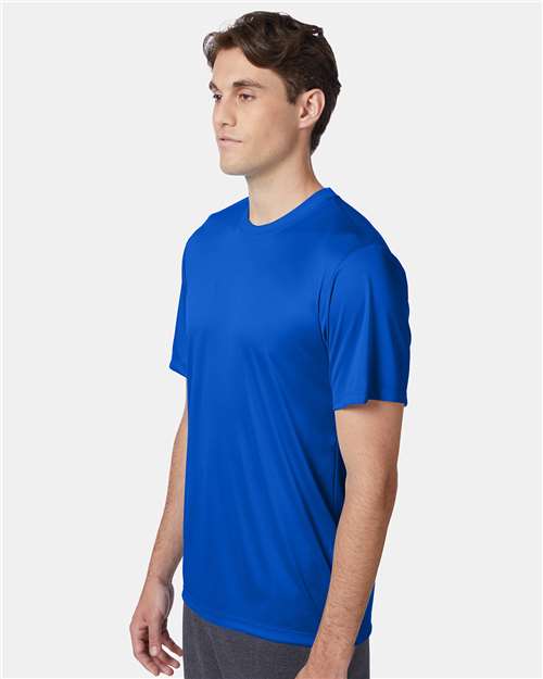 Hanes 4820 Deep Royal — on model side