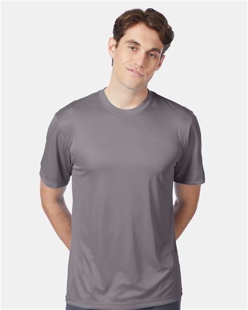 Hanes 4820 Graphite — on model front