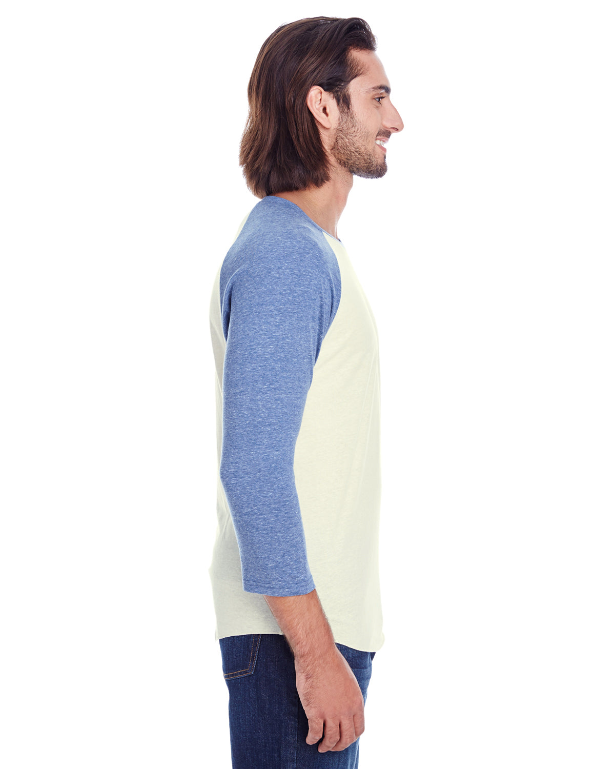 Unisex Triblend 3/4-Sleeve Raglan - Cream / Navy Triblend
