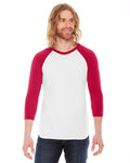 Unisex Poly-Cotton 3/4-Sleeve Raglan T-Shirt - White / Red