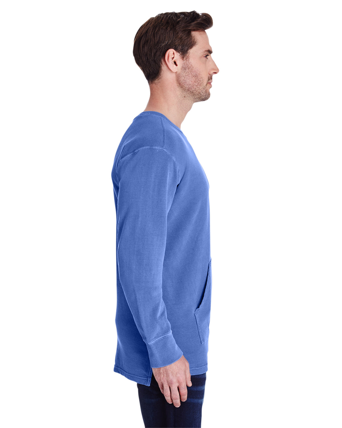 Unisex French Terry Crew With Pocket - Flo Blue