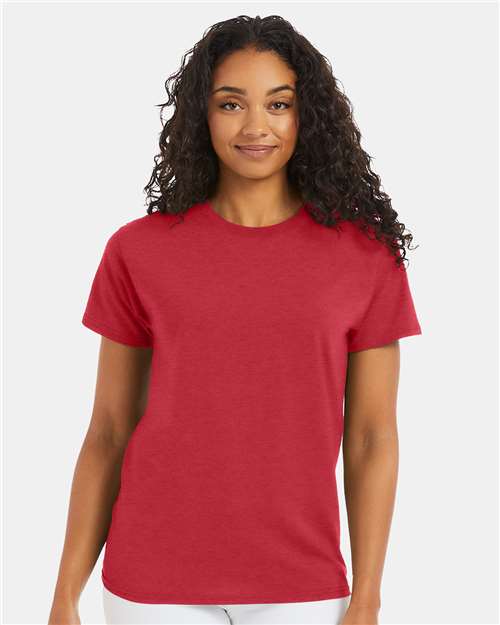 Hanes 5170 Heather Red — on model front
