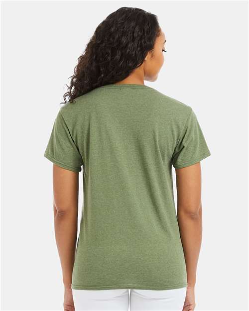 Hanes 5170 Heather Green — on model back