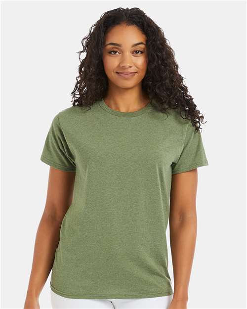 Hanes 5170 Heather Green — on model front