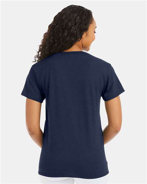 Hanes 5170 Heather Navy — on model back