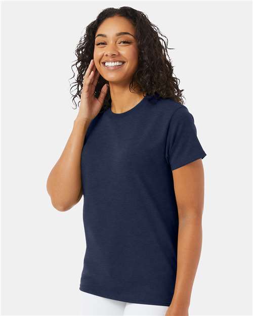 Hanes 5170 Heather Navy — on model side