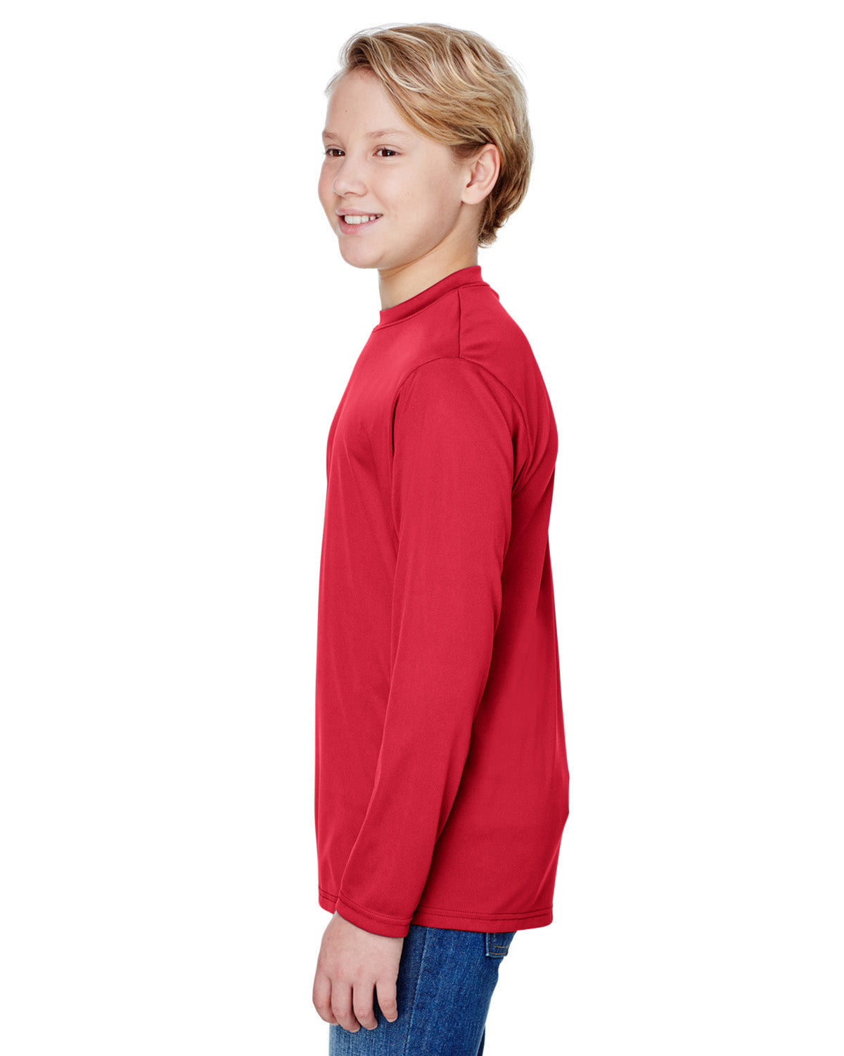Youth Long Sleeve Cooling Performance Crew Shirt - Scarlet