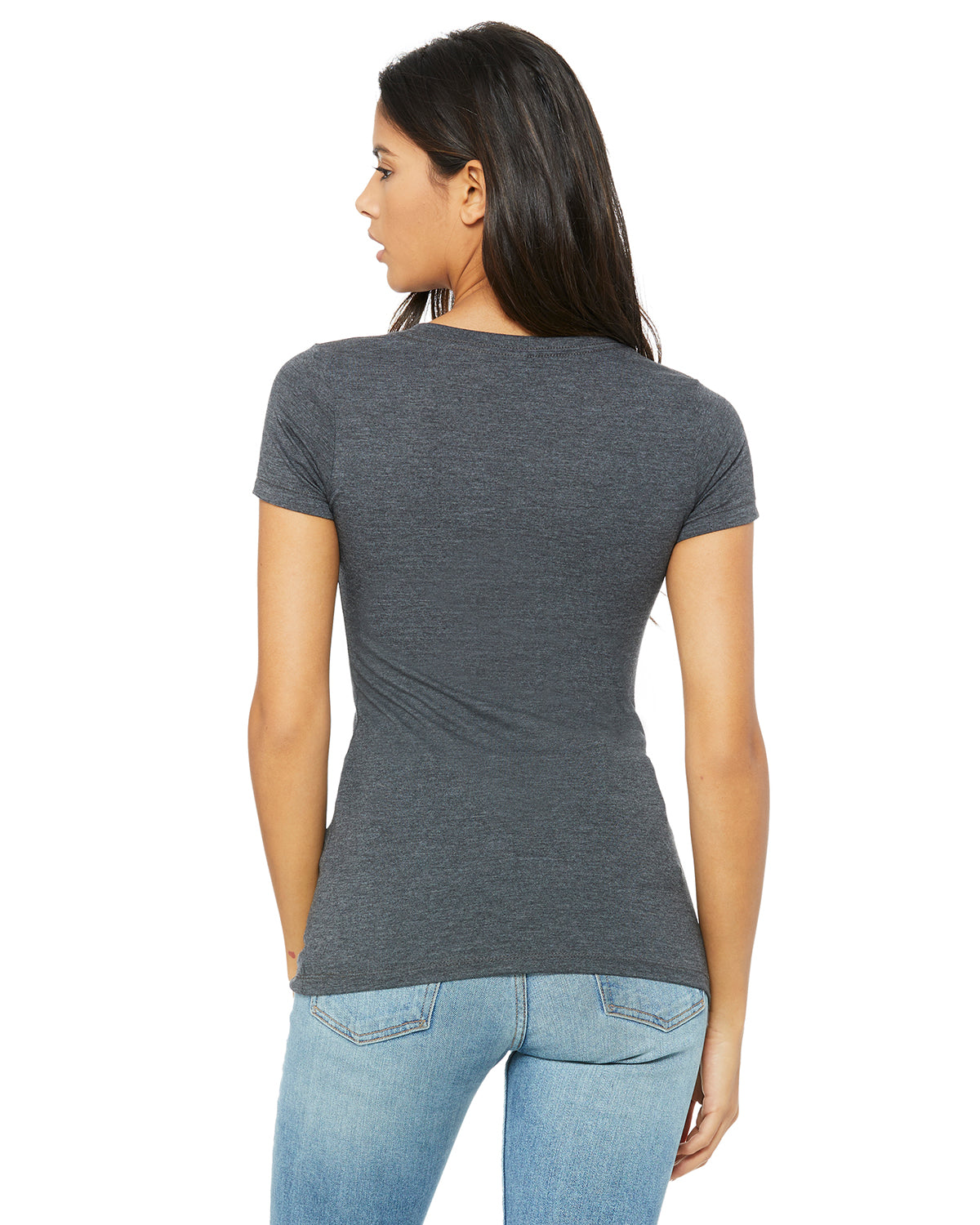 Ladies' Jersey Short-Sleeve Deep V-Neck T-Shirt - Heather Dark Gray