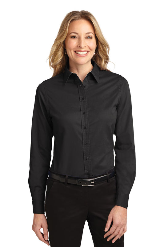 Women's Long Sleeve Easy Care Shirt - Black / Light Stone