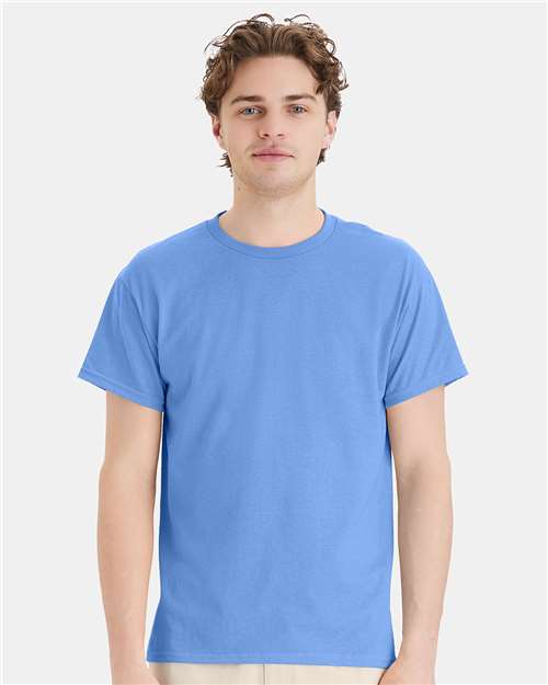 Hanes 5170 Carolina Blue — on model front