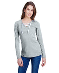 Women's Long Sleeve Fine Jersey Lace-Up T-Shirt - Vintage Heather / White
