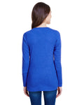 Women's Long Sleeve Fine Jersey Lace-Up T-Shirt - Vintage Royal / White