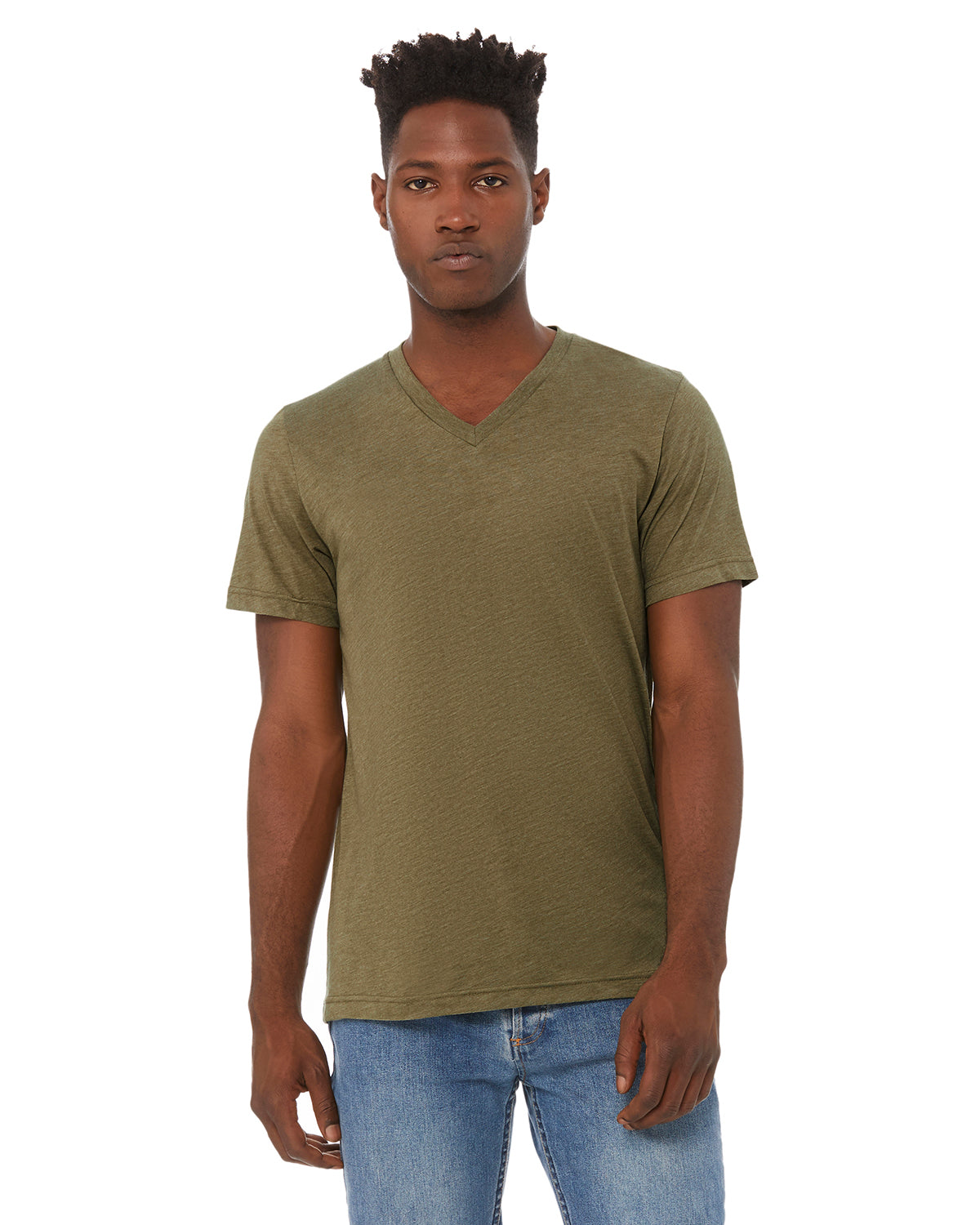 Unisex Triblend V-Neck T-Shirt - Olive Triblend