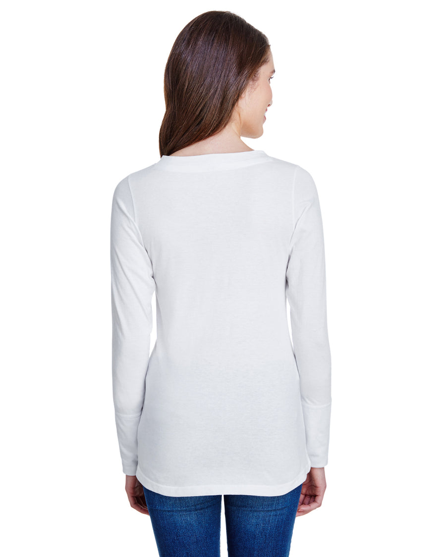 Women's Long Sleeve Fine Jersey Lace-Up T-Shirt - Blend White / Titanium