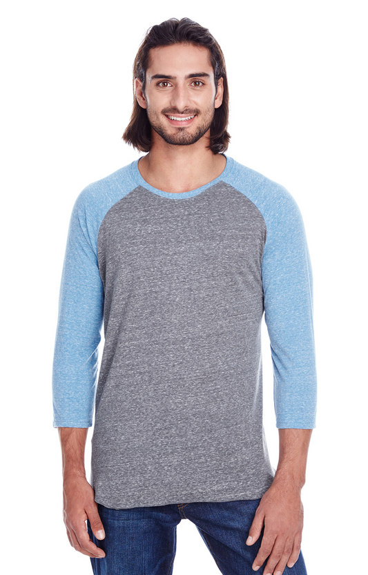 Unisex Triblend 3/4-Sleeve Raglan - Gray / Royal Triblend