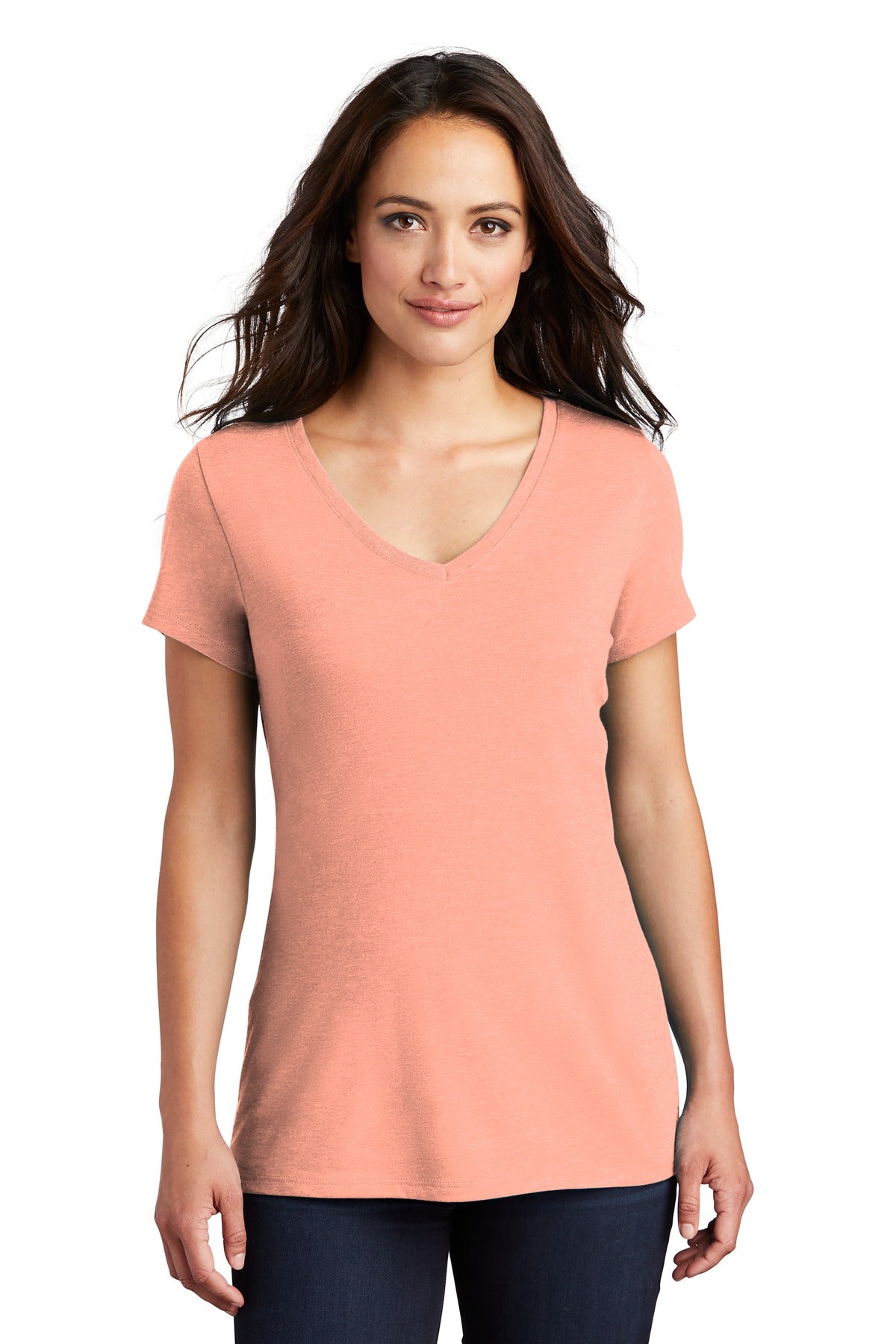 Women's Perfect Tri V-Neck Tee - Heather Dusty Peach