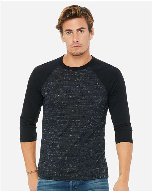 BELLA + CANVAS 3200 Black Marble/ Black — on model front