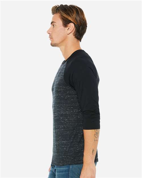 BELLA + CANVAS 3200 Black Marble/ Black — on model side
