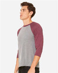 BELLA + CANVAS 3200 Grey/ Maroon Triblend — on model side