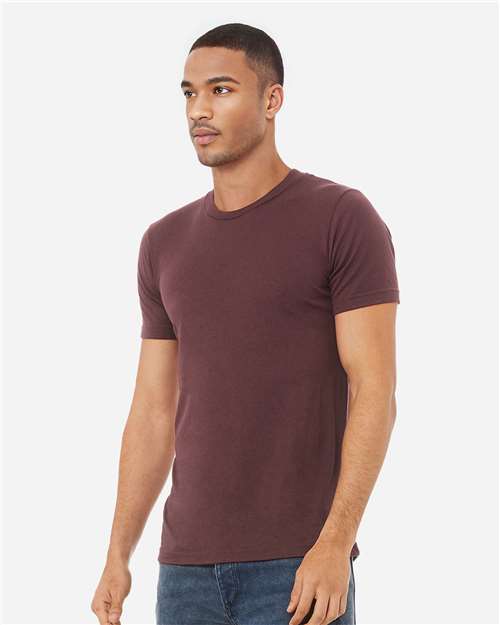 BELLA + CANVAS 3413 Maroon Triblend — on model side