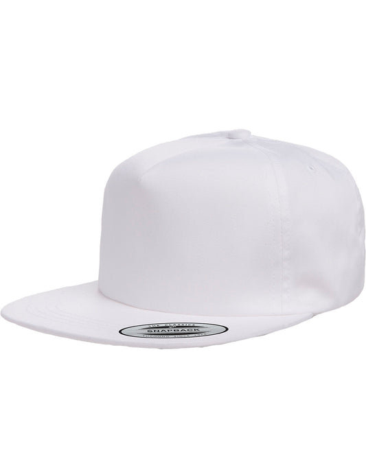 Unisex Unstructured 5-Panel Snapback Cap - White