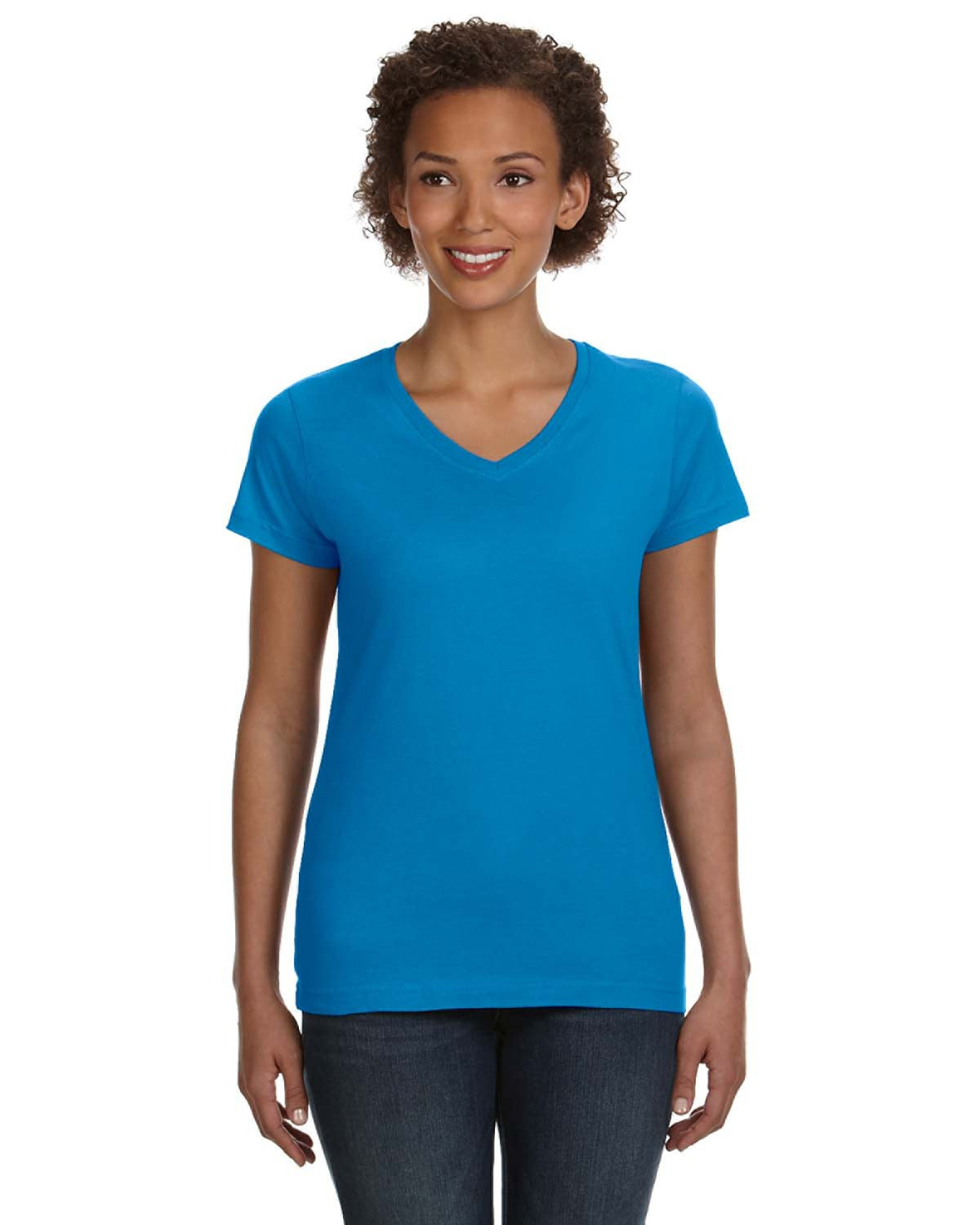 Women's V-Neck Fine Jersey T-Shirt - Cobalt