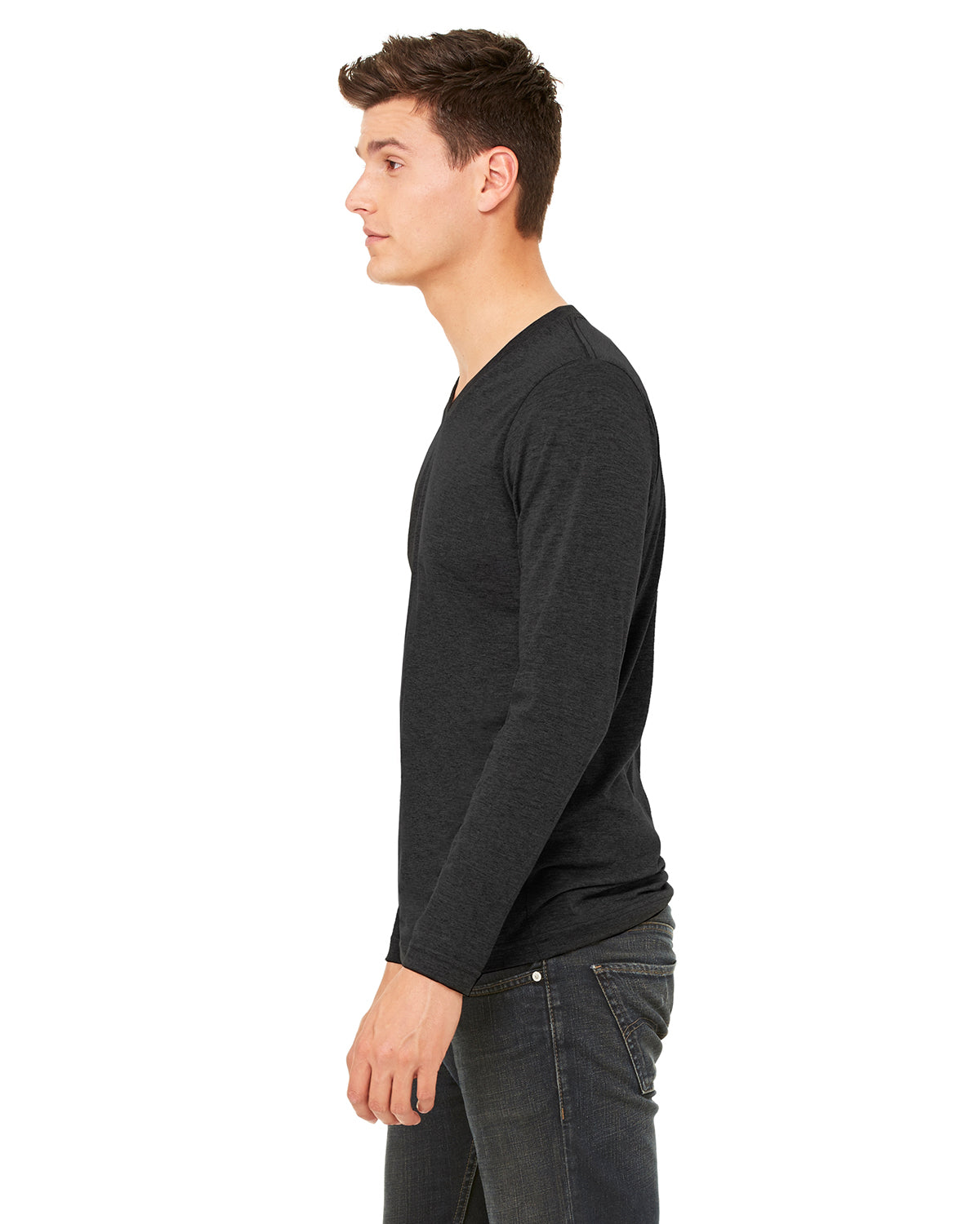Unisex Jersey Long-Sleeve V-Neck T-Shirt - Charcoal Black Triblend