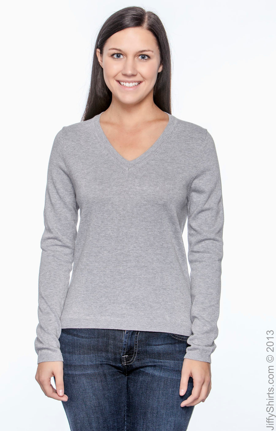 Women's V-Neck Sweater - Gray Heather
