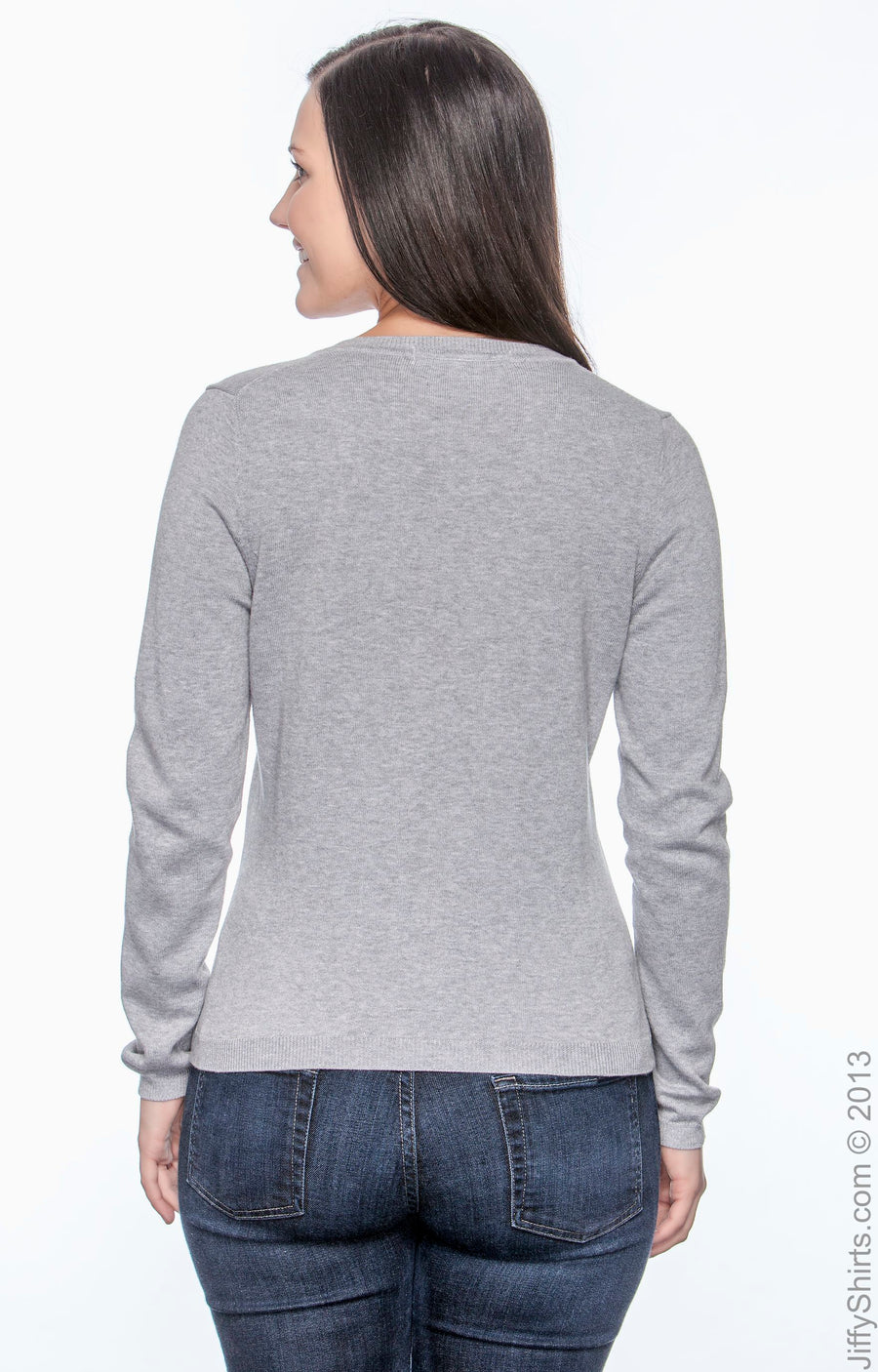 Women's V-Neck Sweater - Gray Heather