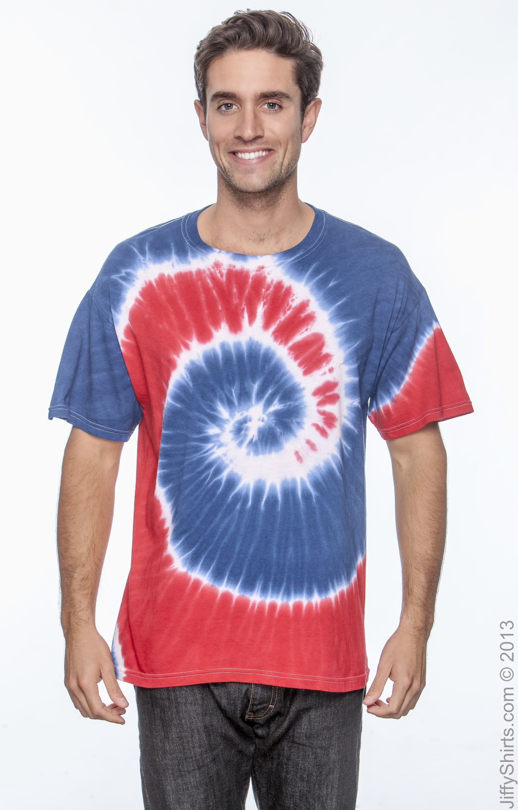 Unisex 100% Cotton T-Shirt - Spiral Royal & Red