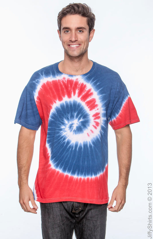 Unisex 100% Cotton T-Shirt - Spiral Royal & Red