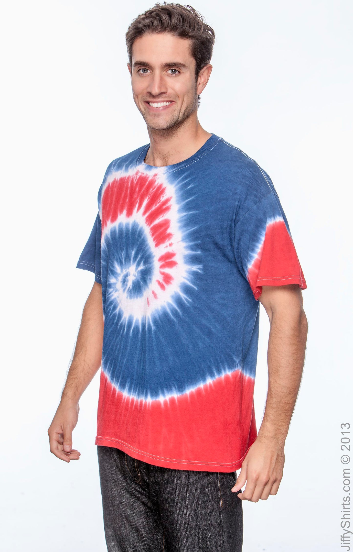 Unisex 100% Cotton T-Shirt - Spiral Royal & Red