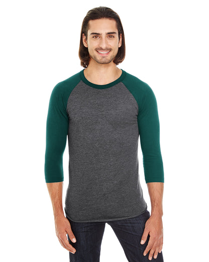 Unisex Poly-Cotton 3/4-Sleeve Raglan T-Shirt - Heather Black / Forest