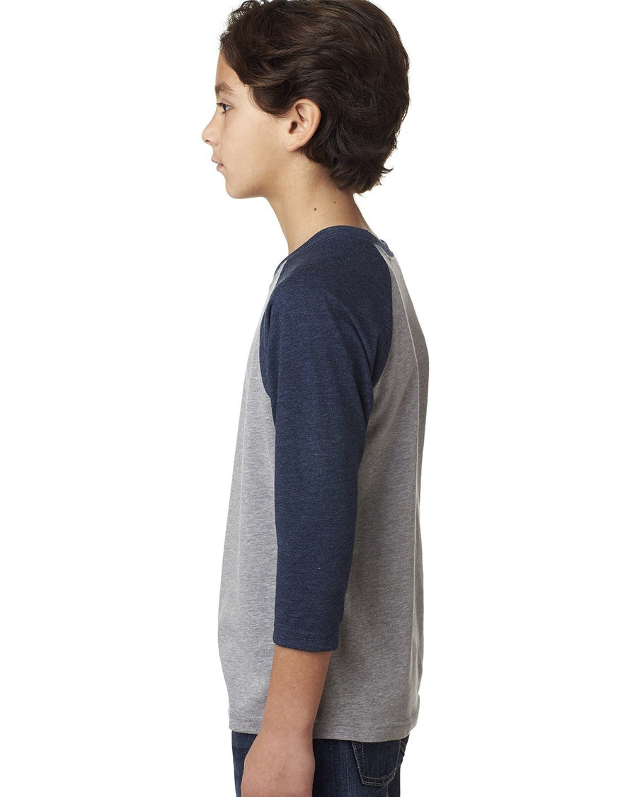 Youth CVC 3/4-Sleeve Raglan - Midnight Navy / Dark Heather Gray