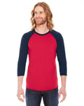 Unisex Poly-Cotton 3/4-Sleeve Raglan T-Shirt - Red / Navy