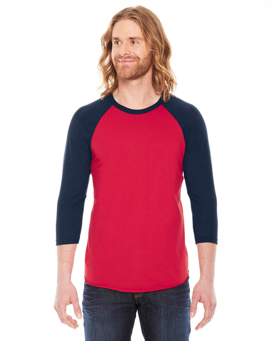 Unisex Poly-Cotton 3/4-Sleeve Raglan T-Shirt - Red / Navy