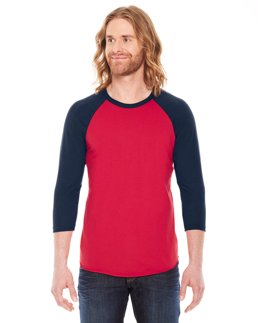 Unisex Poly-Cotton 3/4-Sleeve Raglan T-Shirt - Red / Navy