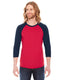 American Apparel BB453W - Unisex Poly-Cotton 3/4-Sleeve Raglan T-Shirt - Red / Navy