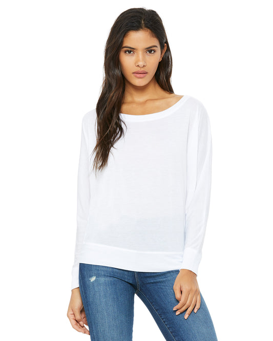 Women's Flowy Long-Sleeve Off Shoulder T-Shirt - White