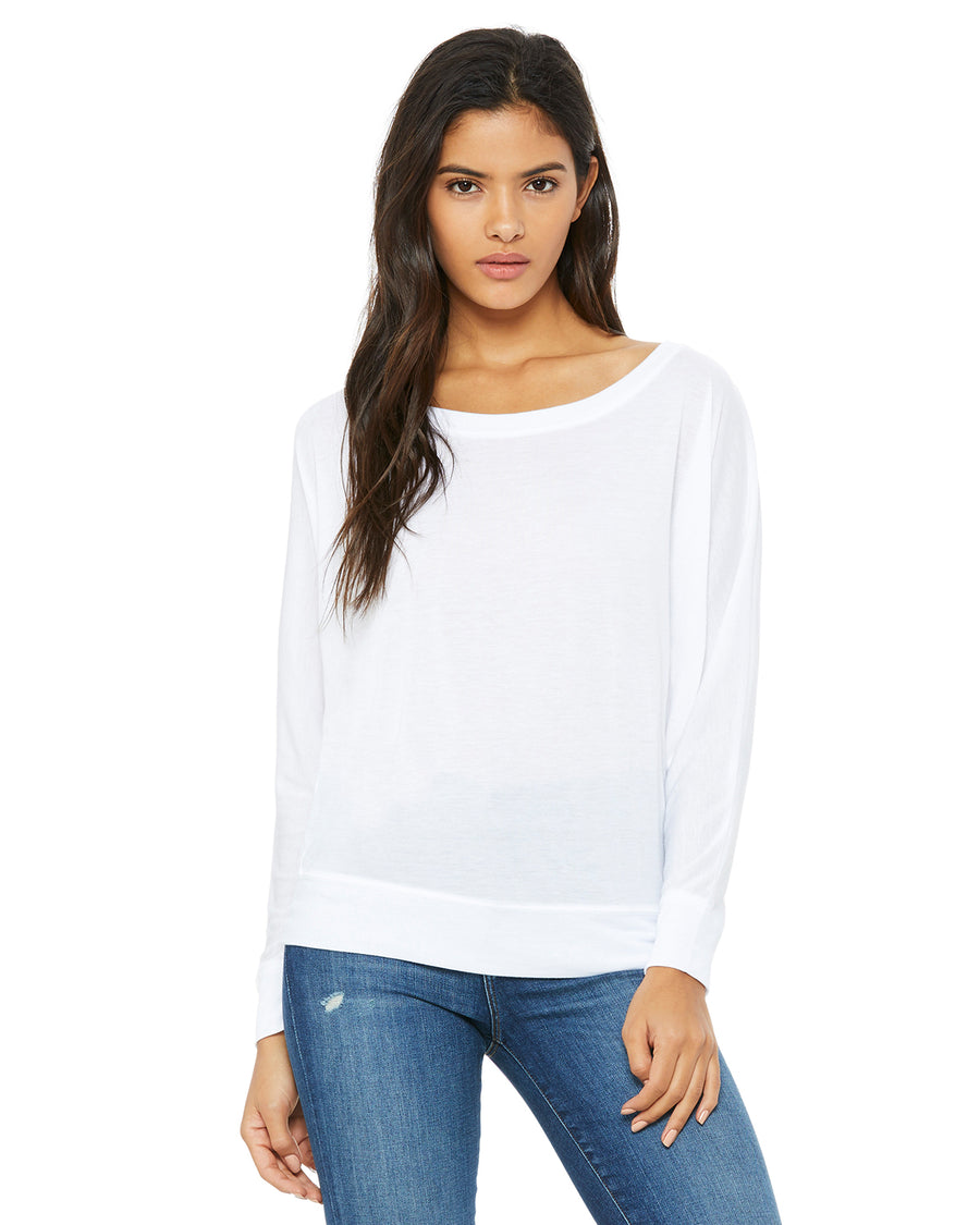 Women's Flowy Long-Sleeve Off Shoulder T-Shirt - White
