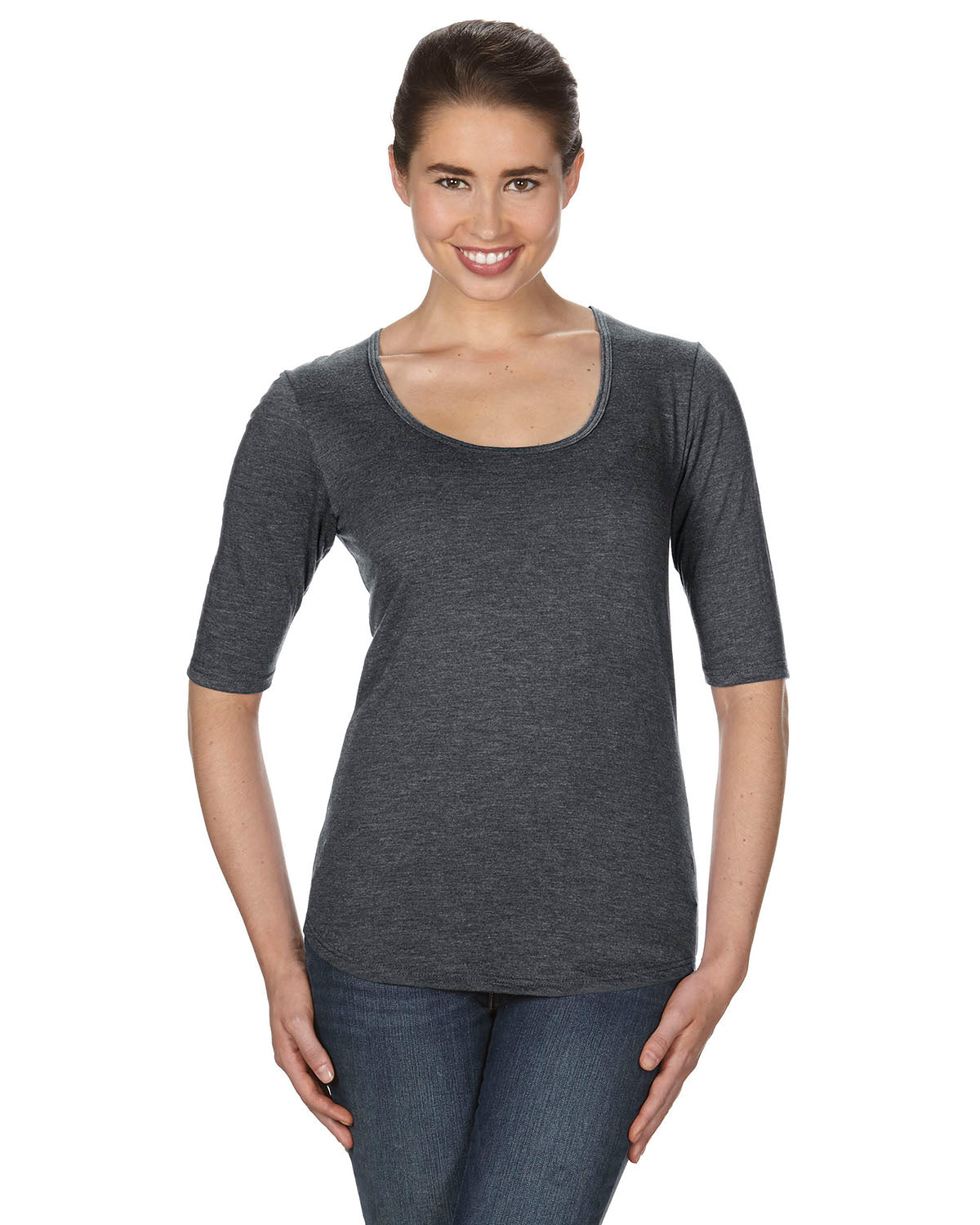 Women's Triblend Deep Scoop 1/2-Sleeve T-Shirt - Heather Dark Gray