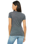 Ladies' Jersey Short-Sleeve Deep V-Neck T-Shirt - Charcoal Marble