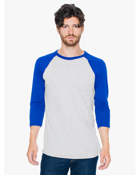 Unisex Poly-Cotton 3/4-Sleeve Raglan T-Shirt - Heather Gray / Lapis