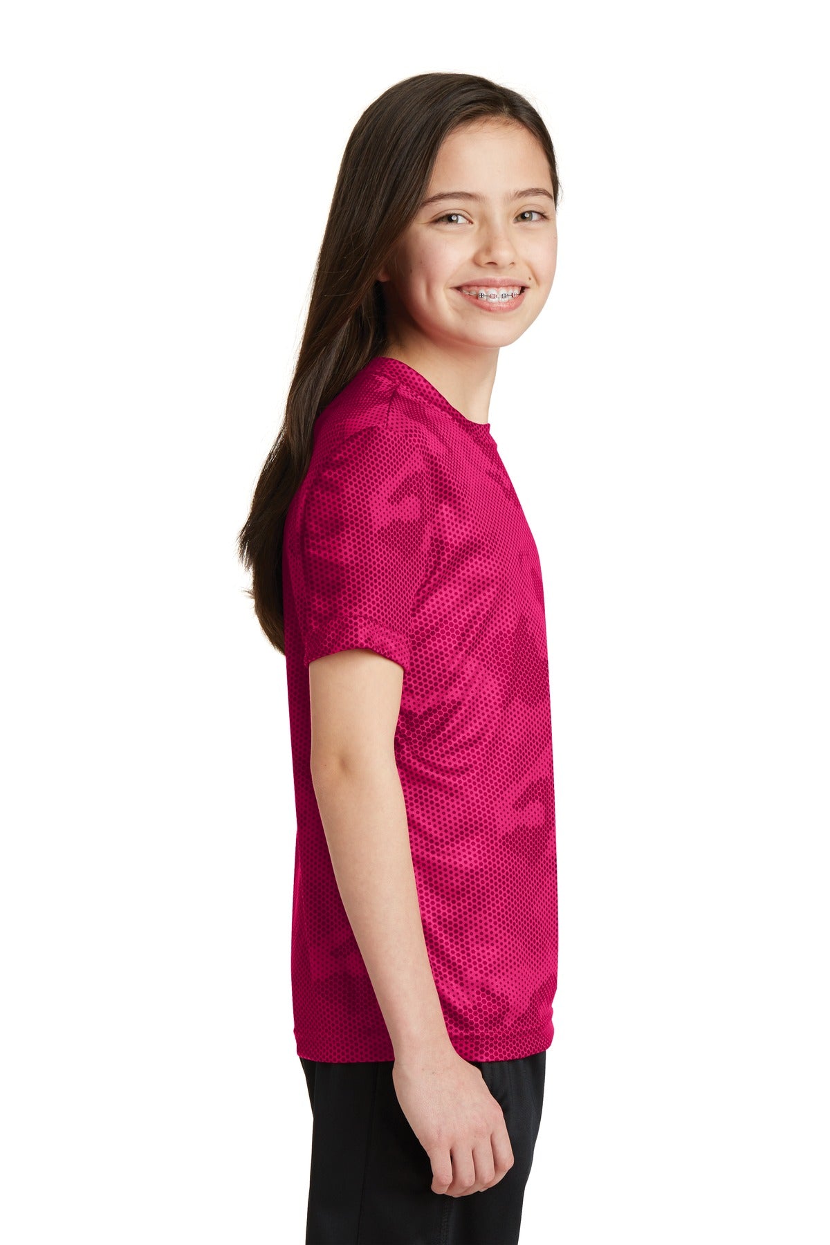 Youth CamoHex Tee - Pink Raspberry