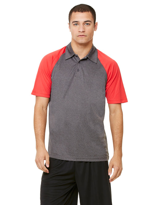 Unisex Performance Three-Button Raglan Polo - Dark Gray Heather / Sport Red