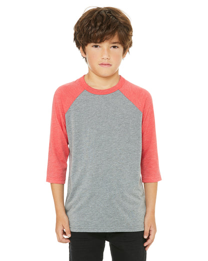 Youth 3/4-Sleeve Baseball T-Shirt - Gray / Red Triblend