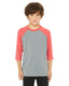 Bella + Canvas 3200Y - Youth 3/4-Sleeve Baseball T-Shirt - Gray / Red Triblend