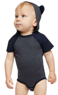 Fine Jersey Infant Short Sleeve Raglan Bodysuit with Hood & Ears - Vintage Navy / Navy