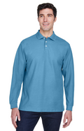 Men's Pima Piqué Long-Sleeve Polo - Slate Blue