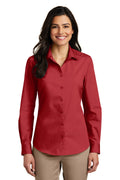 Women's Long Sleeve Carefree Poplin Shirt - Rich Red
